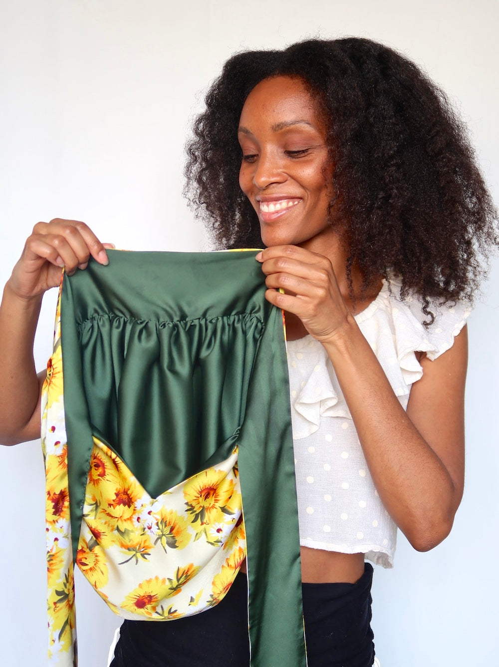 Bonnet de nuit en satin AVEC BANDE AJUSTABLE jaune - TOURNESOLEIL