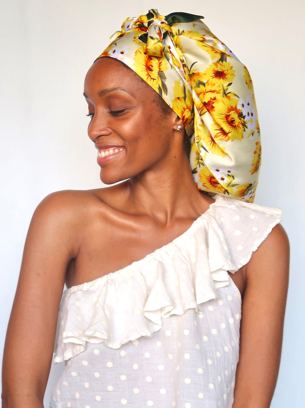 Bonnet de nuit en satin AVEC BANDE AJUSTABLE jaune - TOURNESOLEIL