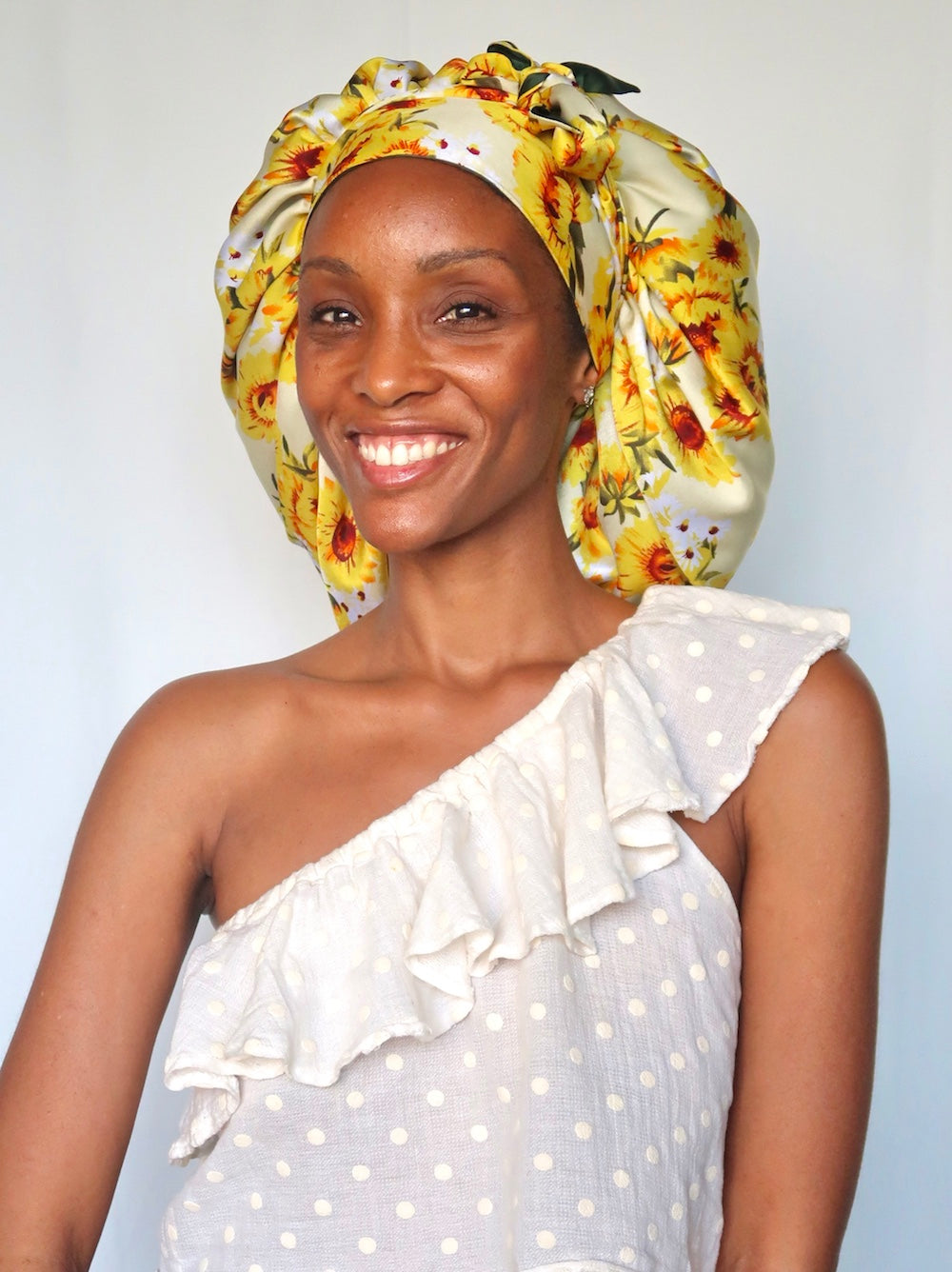 Bonnet de nuit en satin AVEC BANDE AJUSTABLE jaune - TOURNESOLEIL