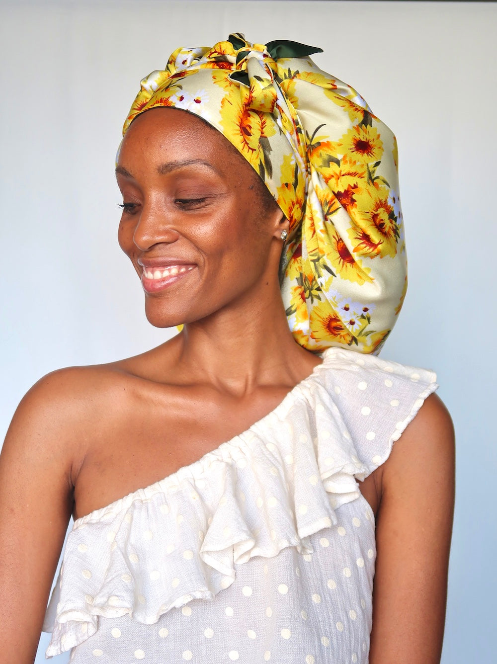 Bonnet de nuit en satin AVEC BANDE AJUSTABLE jaune - TOURNESOLEIL
