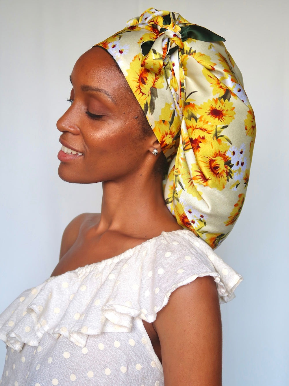 Bonnet de nuit en satin AVEC BANDE AJUSTABLE jaune - TOURNESOLEIL
