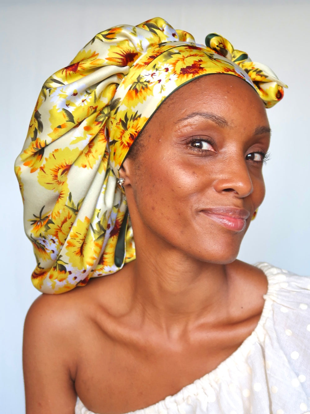 Bonnet de nuit en satin AVEC BANDE AJUSTABLE jaune - TOURNESOLEIL