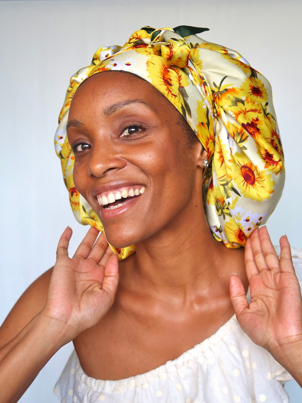 Bonnet de nuit en satin AVEC BANDE AJUSTABLE jaune - TOURNESOLEIL