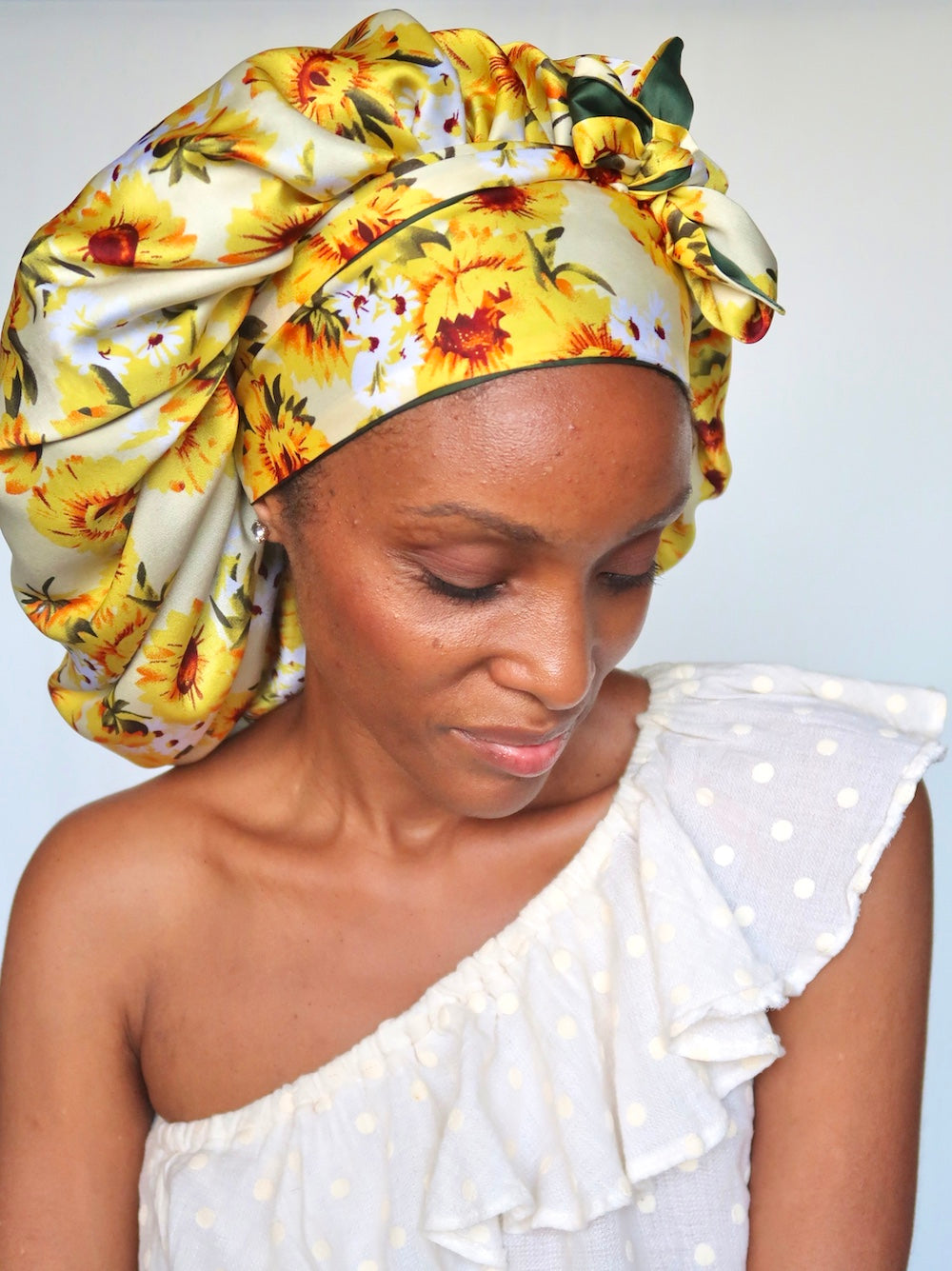 Bonnet de nuit en satin AVEC BANDE AJUSTABLE jaune - TOURNESOLEIL