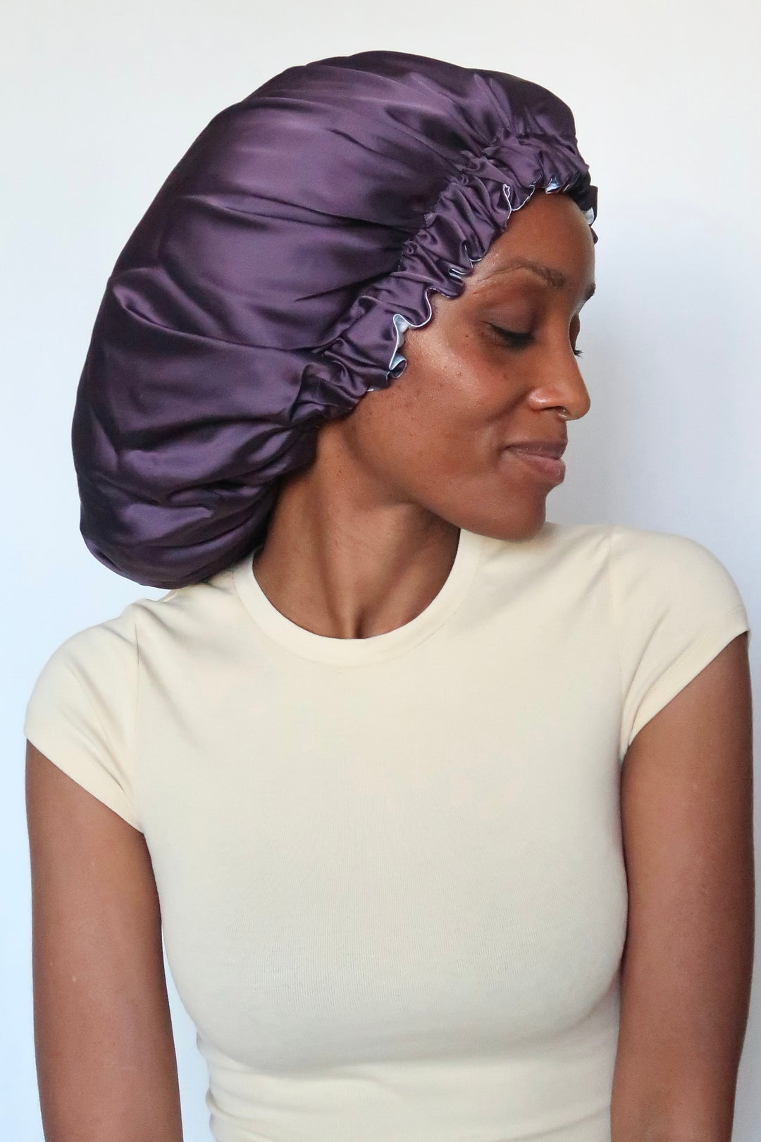 Bonnet de nuit en satin SIMPLE AVEC ÉLASTIQUE RÉGLABLE bleuet - ÉLYSORE