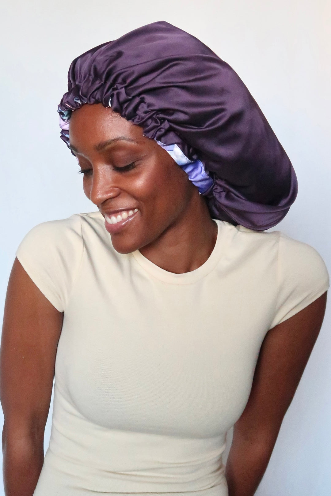Bonnet de nuit en satin SIMPLE AVEC ÉLASTIQUE RÉGLABLE bleuet - ÉLYSORE