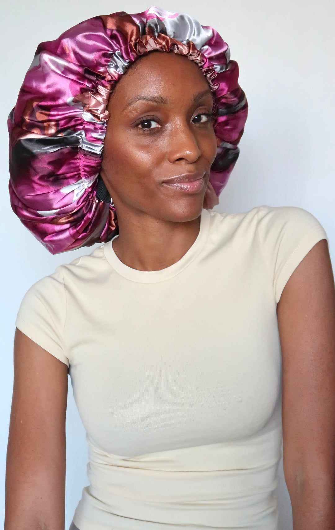 Bonnet de nuit en satin AVEC ÉLASTIQUE RÉGLABLE fushia - SOFT SWIRL
