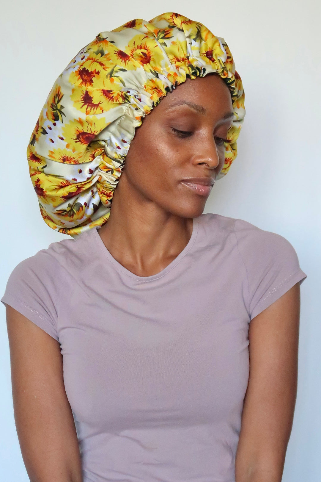Bonnet de nuit en satin AVEC ÉLASTIQUE RÉGLABLE jaune - TourneSoleil