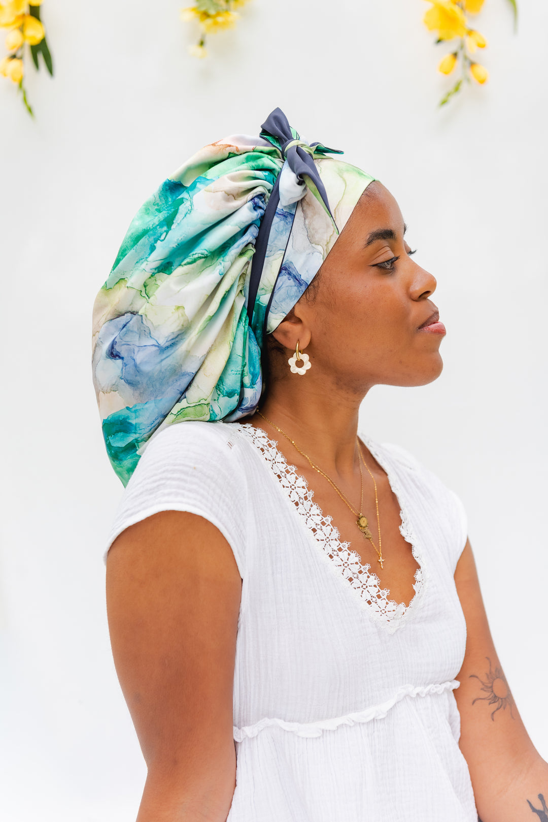 BONNET DE NUIT EN SATIN avec bande ajustable vert - JESSIE